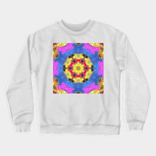 Mosaic Mandala Flower Yellow Pink and Blue Crewneck Sweatshirt